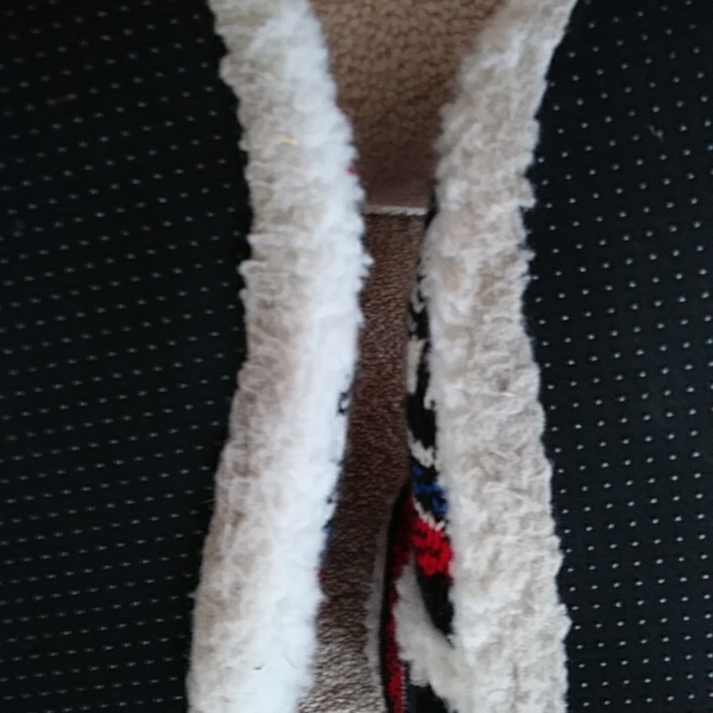 Fair Isle Faux Sherpa Bootie Snowflake Slippers XL Red White Blue Black - Picture 11 of 11